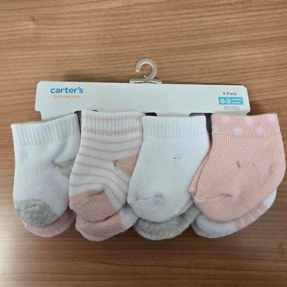Carters Just One You Baby Girl Socks 8 Pack Pink White Grey 0-3 Months NEW